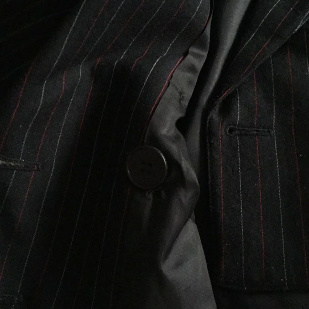 Vintage Evan Picone Virgin Wool Cropped Double Breasted Pinstriped Blazer Size 8 - Picture 10 of 11